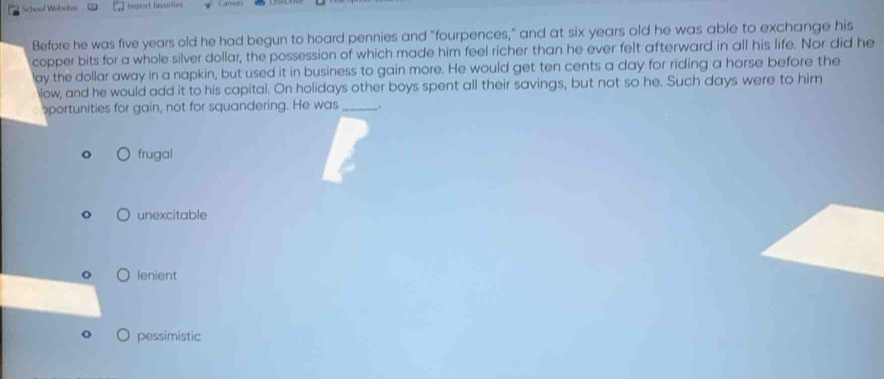 before he was five years old he had begun to hoard pennies and \fourpen…
