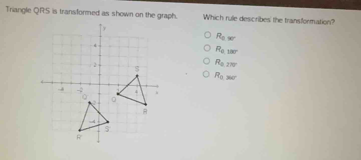 triangle qrs is transformed as shown on the graph. which rule describes…