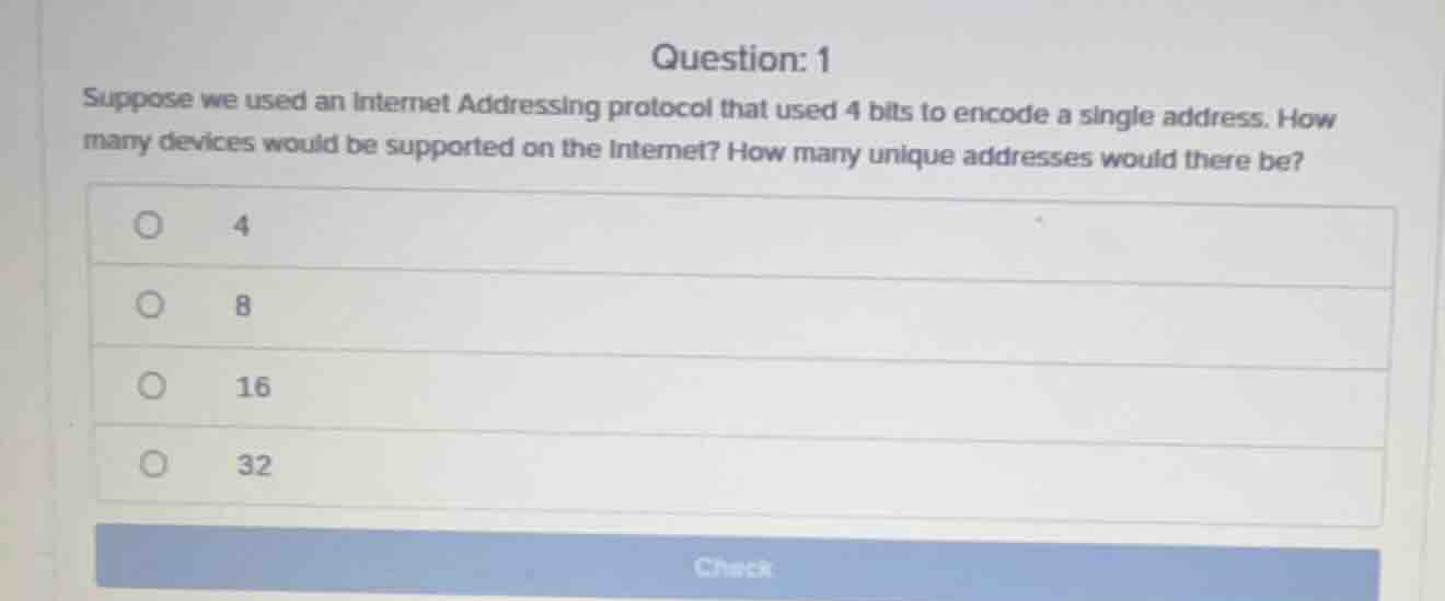question: 1 suppose we used an internet addressing protocol that used 4…