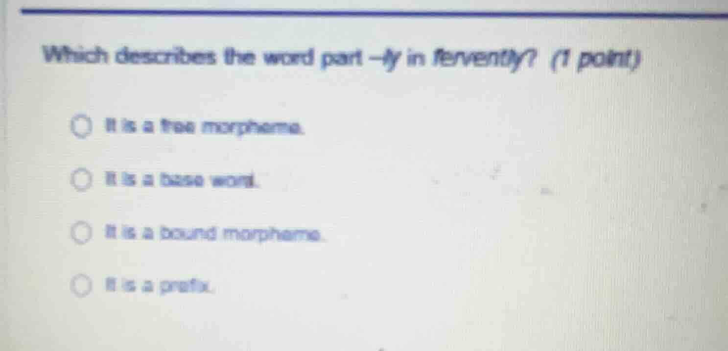 which describes the word part -ly in fervently? (1 point) it is a free …