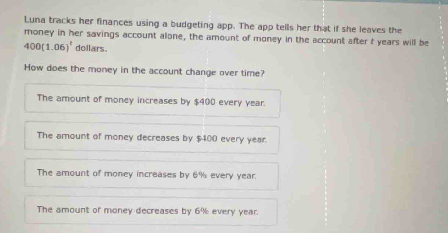 luna tracks her finances using a budgeting app. the app tells her that …