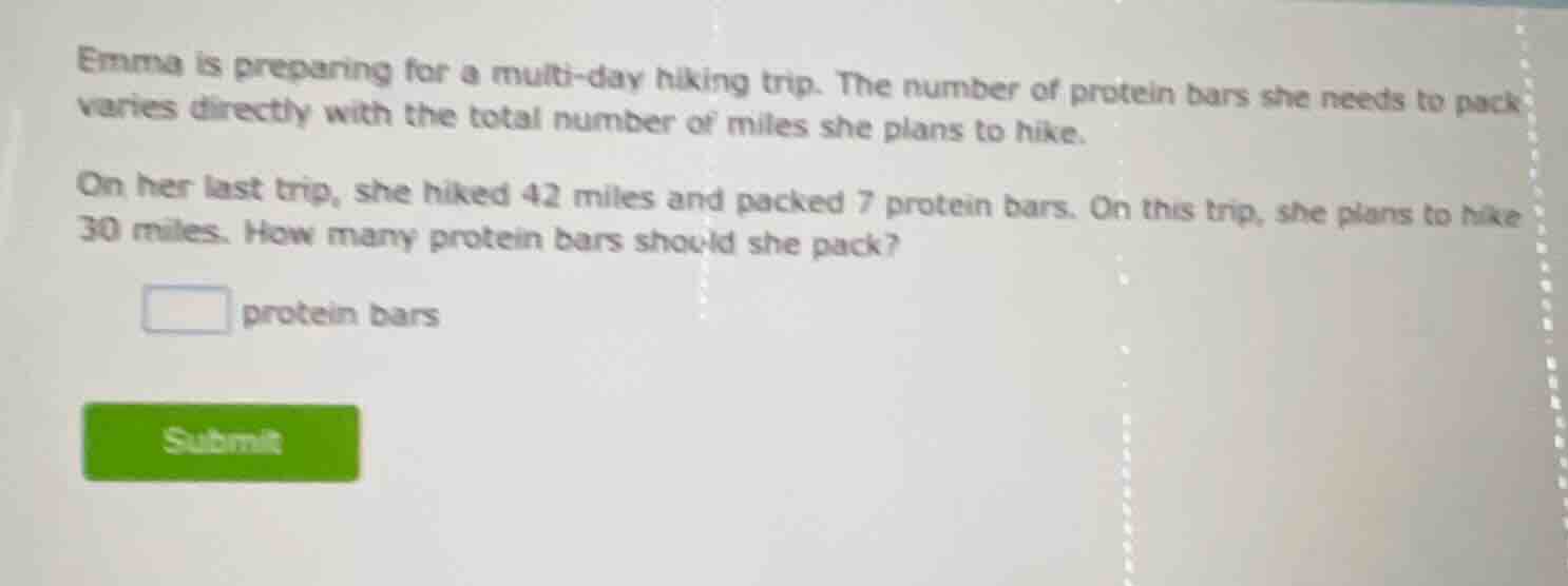 emma is preparing for a multi-day hiking trip. the number of protein ba…
