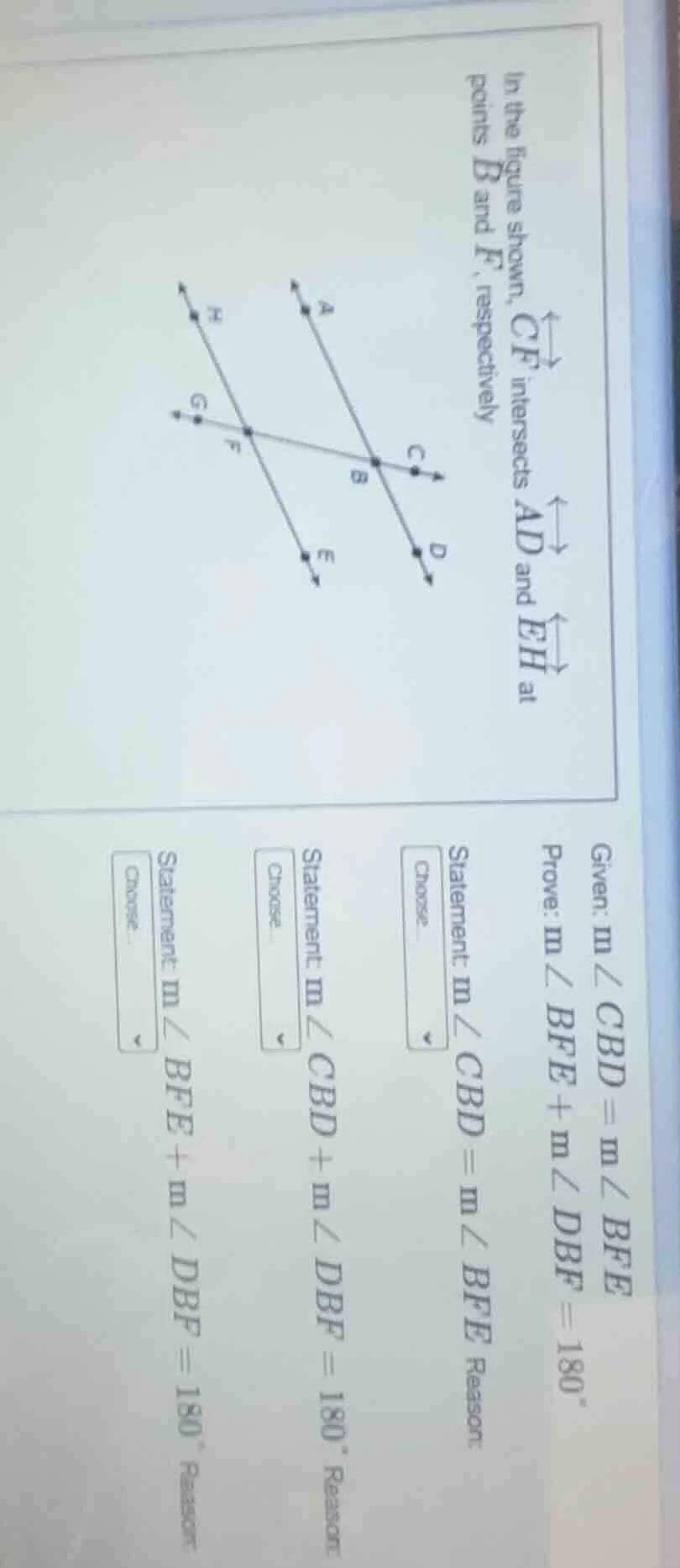 in the figure shown, $overleftrightarrow{cf}$ intersects $overleftright…