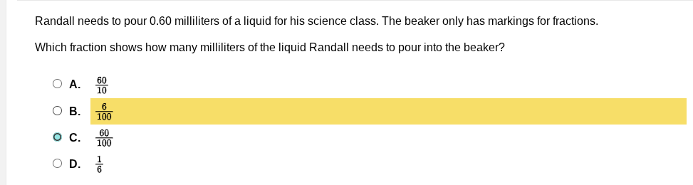 randall needs to pour 0.60 milliliters of a liquid for his science clas…