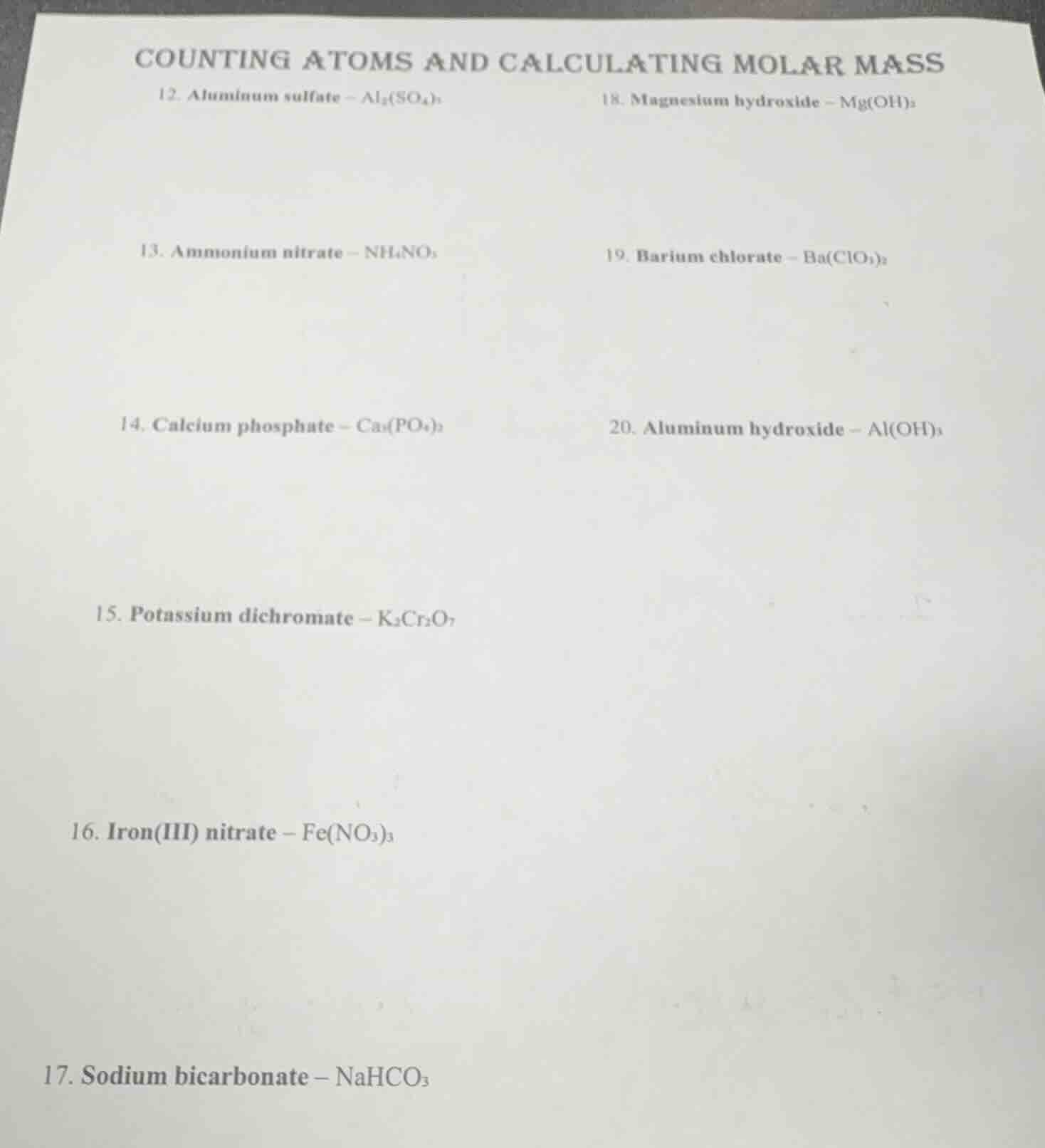 counting atoms and calculating molar mass 12. aluminum sulfate - al₂(so…