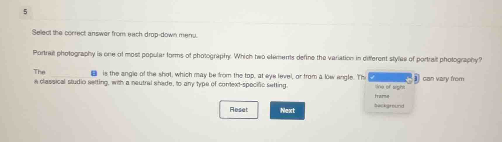5 select the correct answer from each drop - down menu. portrait photog…