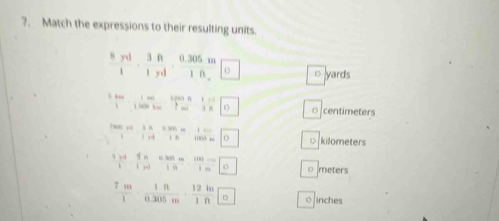 7. match the expressions to their resulting units. \\(\\frac{8\\text{ y…