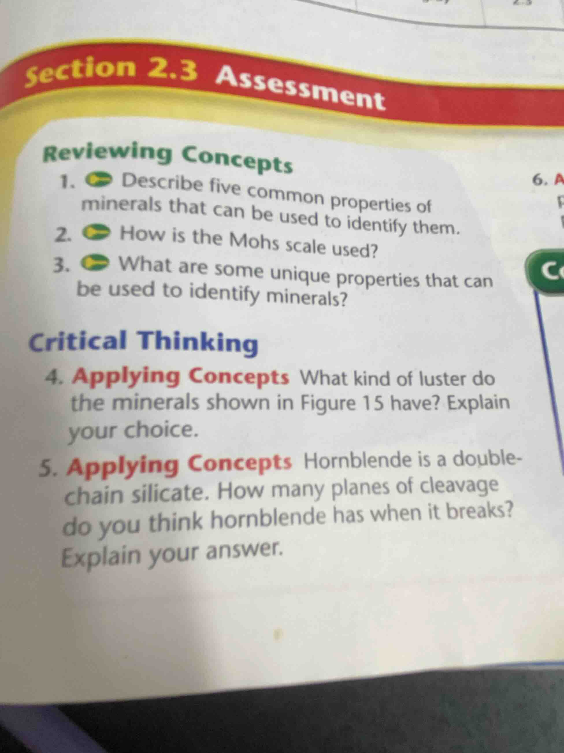 section 2.3 assessment reviewing concepts 1. describe five common prope…