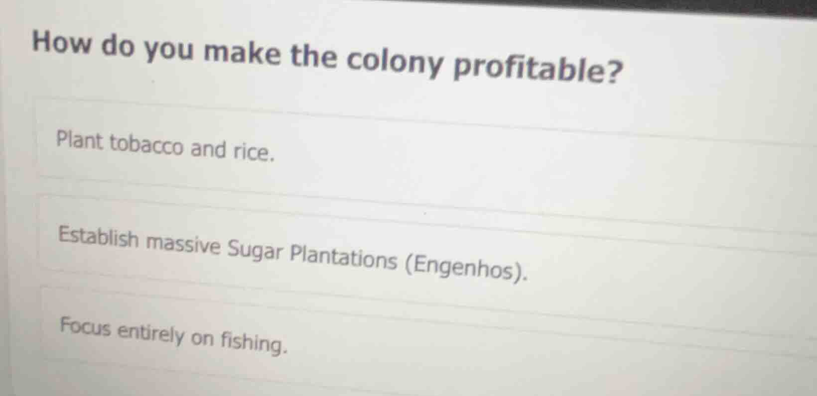how do you make the colony profitable? plant tobacco and rice. establis…