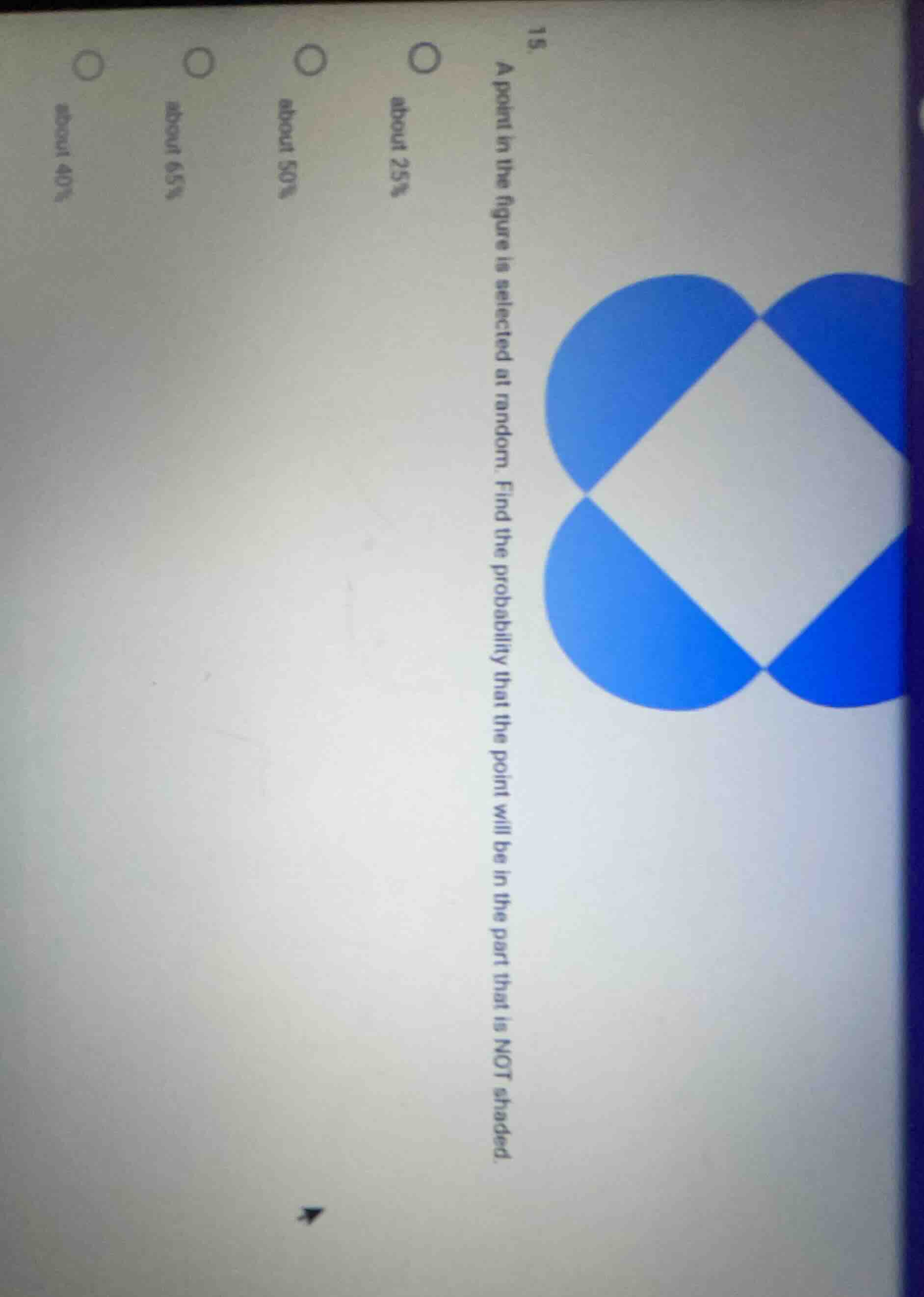 15. a point in the figure is selected at random. find the probability t…