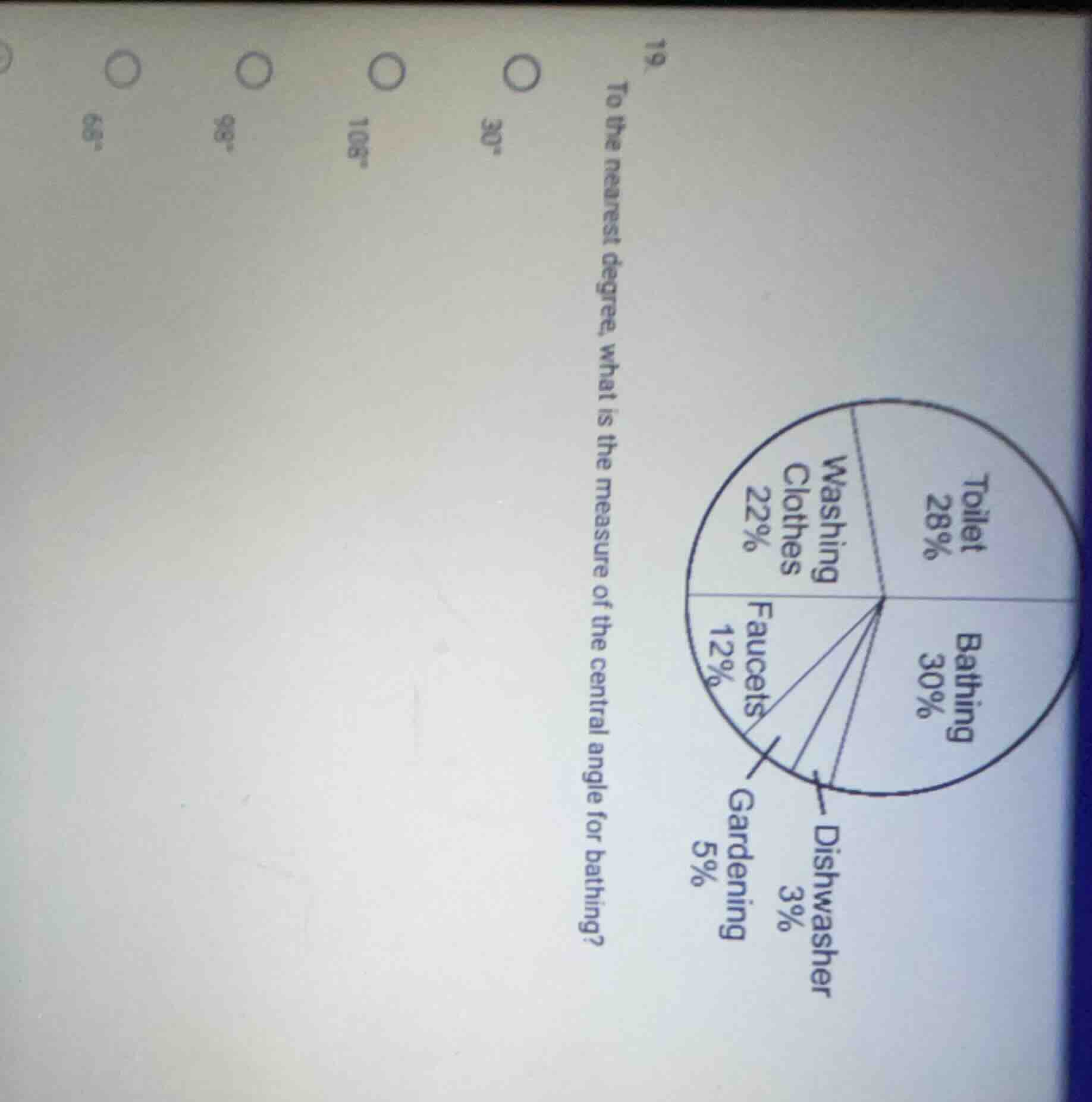 19. to the nearest degree, what is the measure of the central angle for…