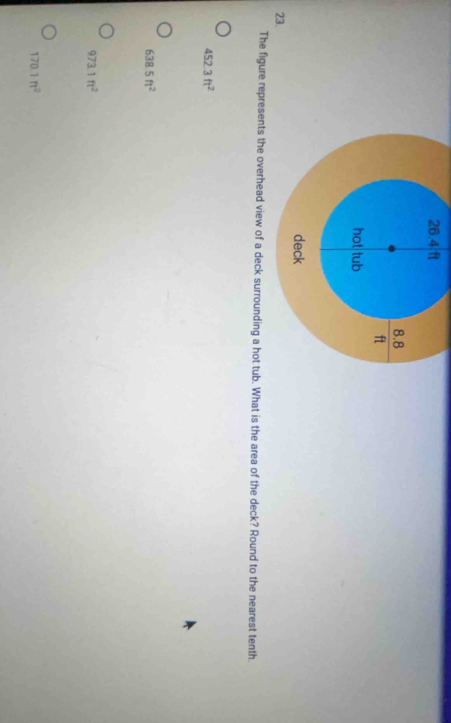 23. the figure represents the overhead view of a deck surrounding a hot…