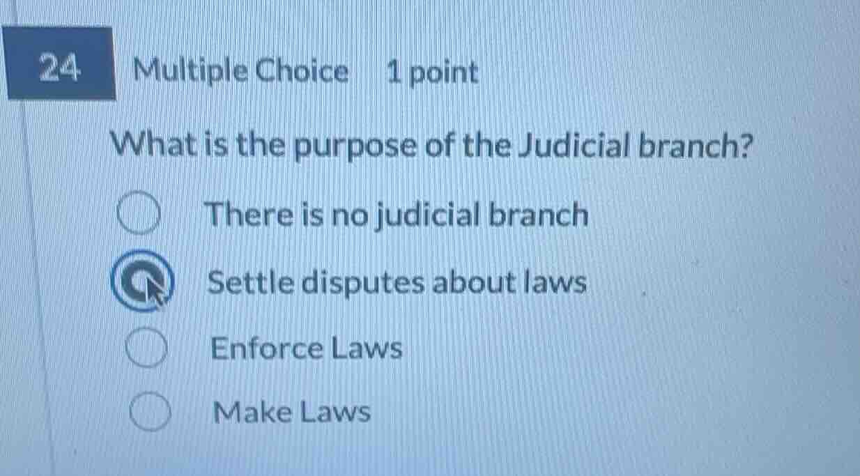 24 multiple choice 1 point what is the purpose of the judicial branch? …