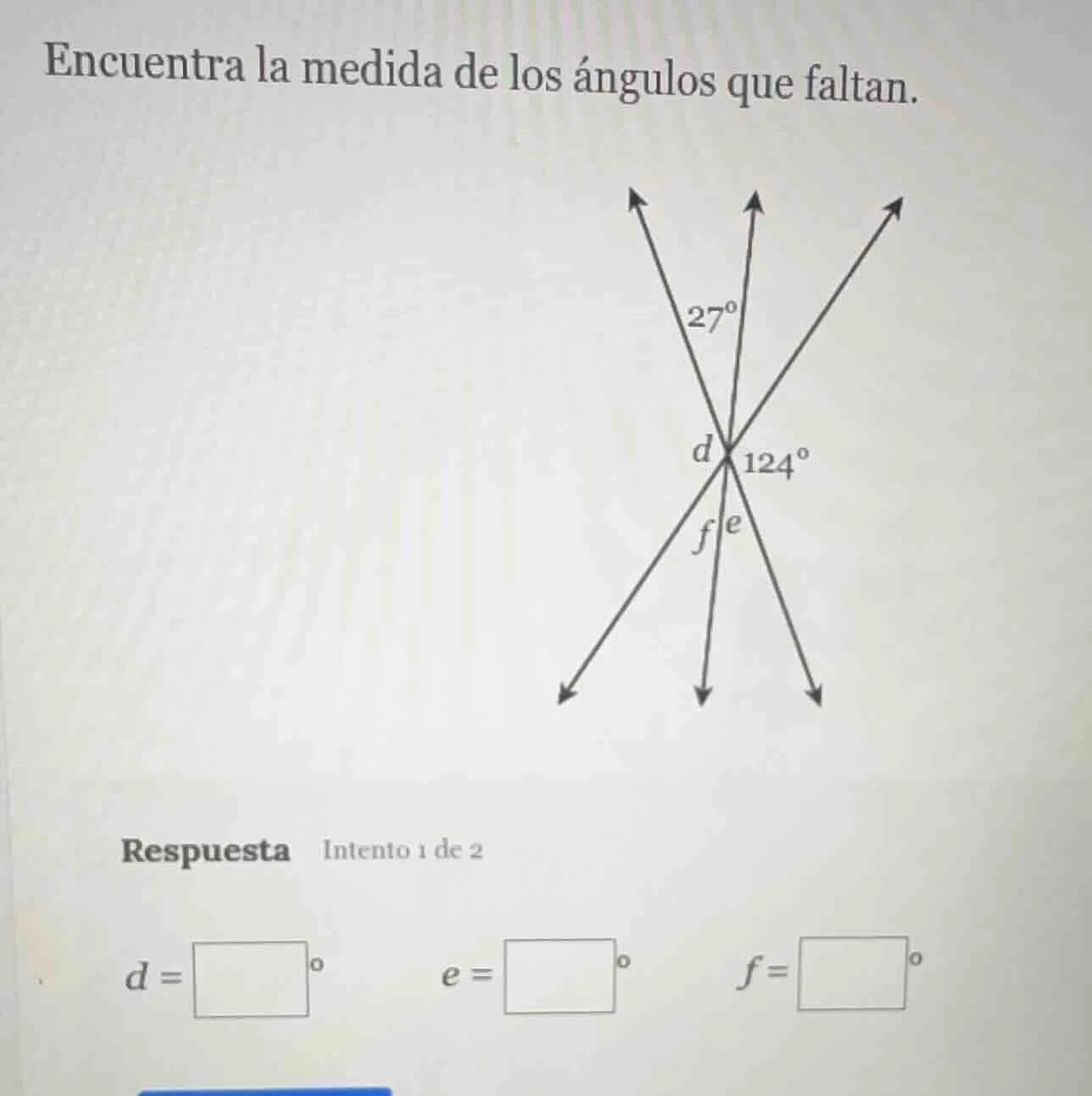 encuentra la medida de los ángulos que faltan. respuesta intento 1 de 2…