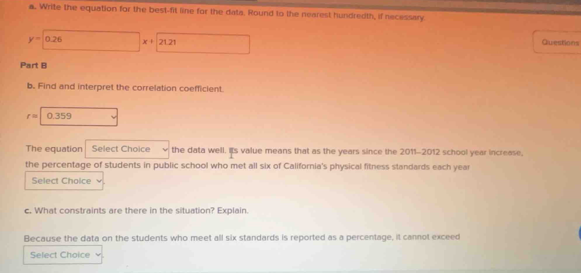 a. write the equation for the best - fit line for the data. round to th…