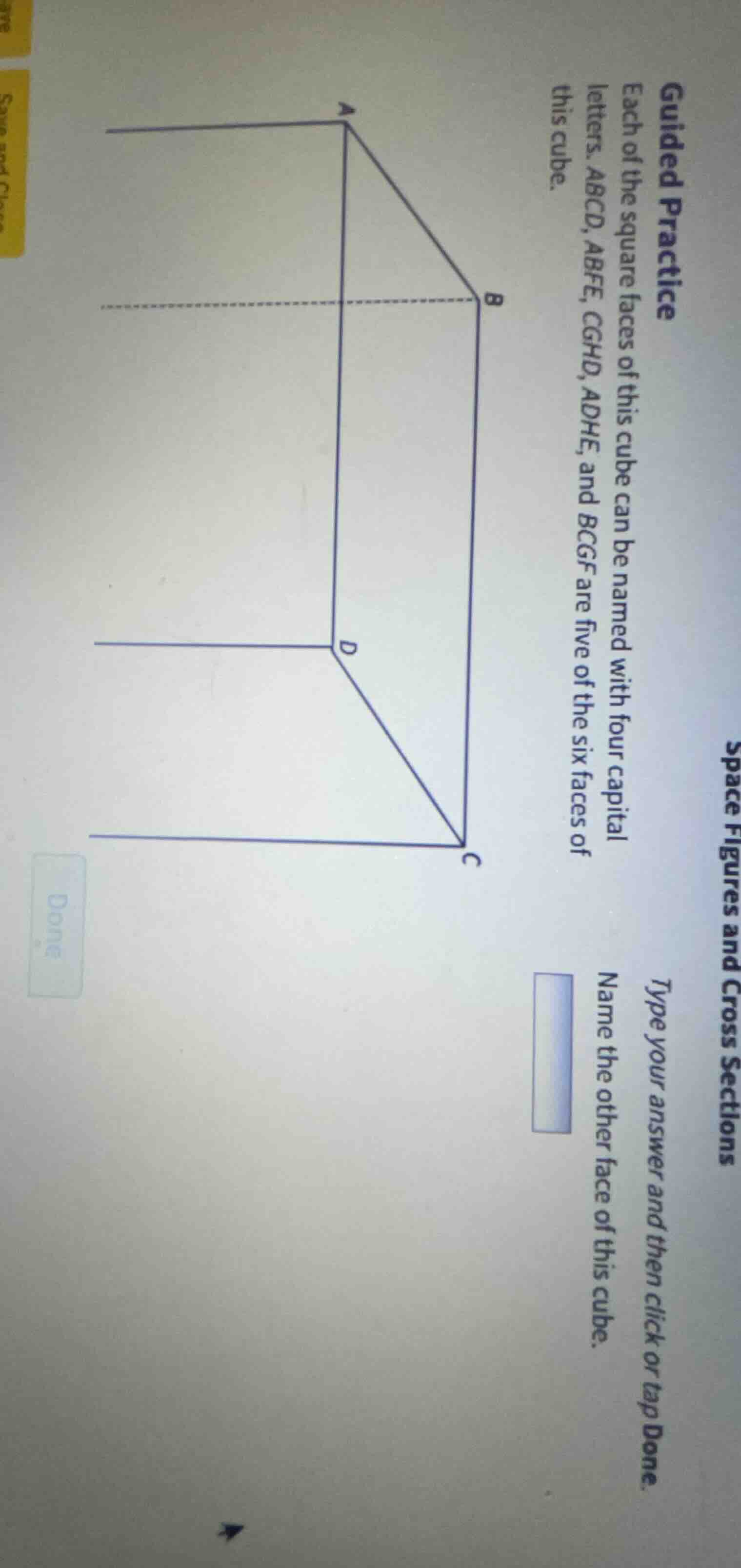 guided practice each of the square faces of this cube can be named with…