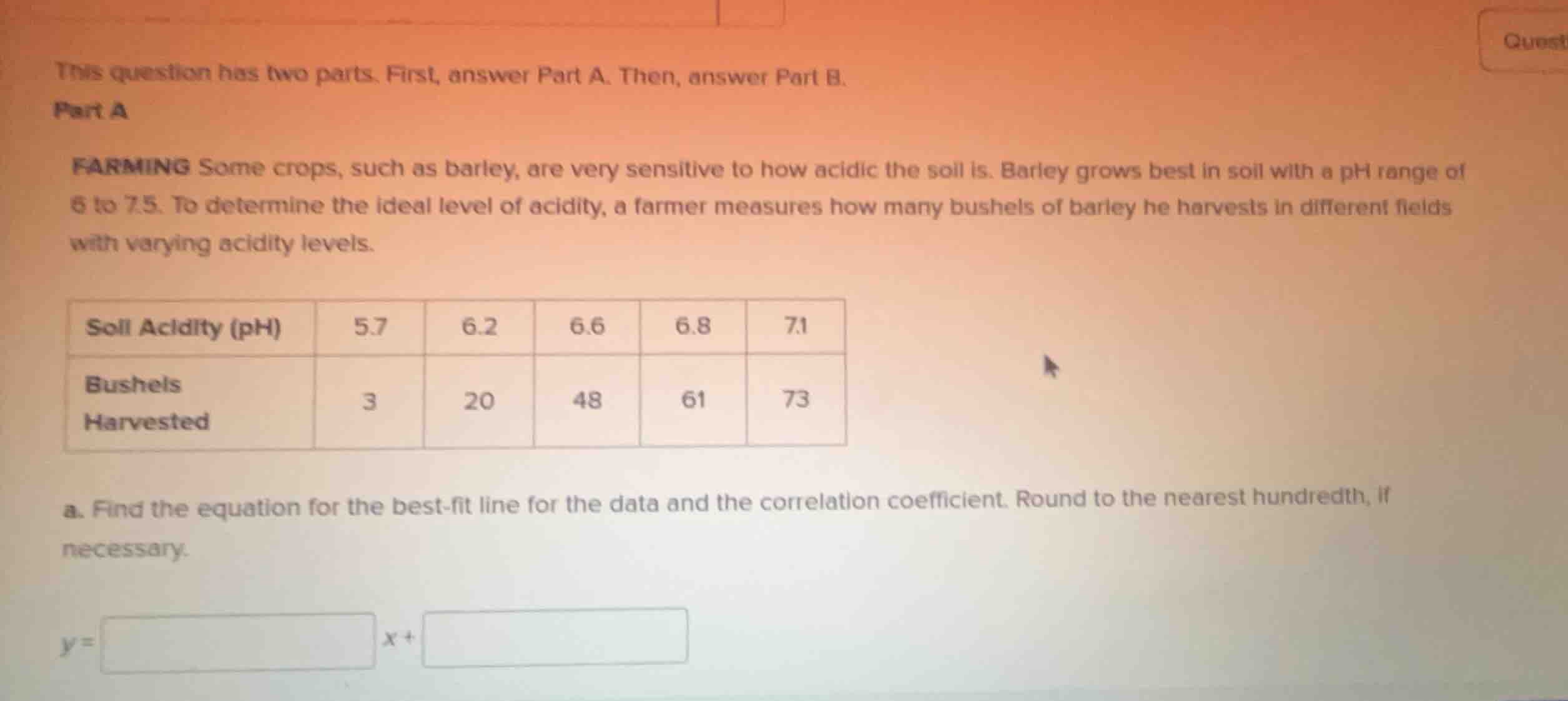 this question has two parts. first, answer part a. then, answer part b.…