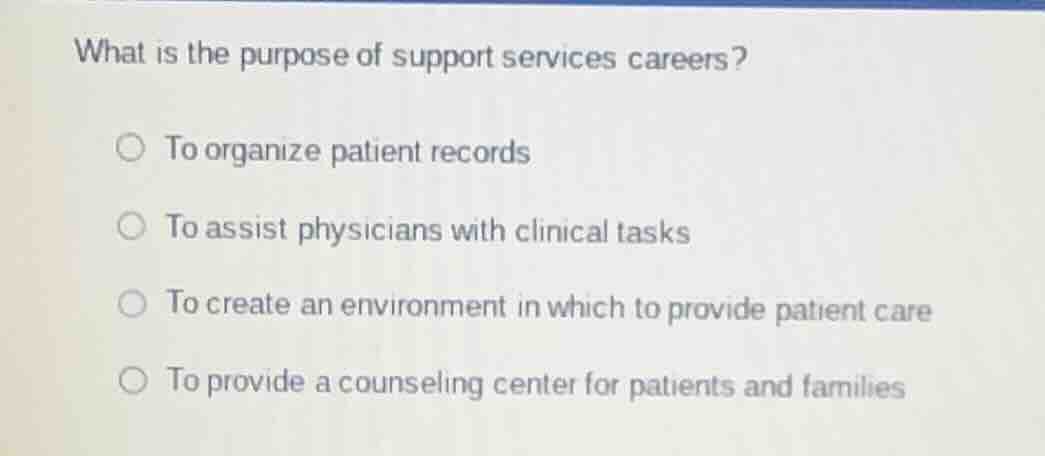 what is the purpose of support services careers? to organize patient re…