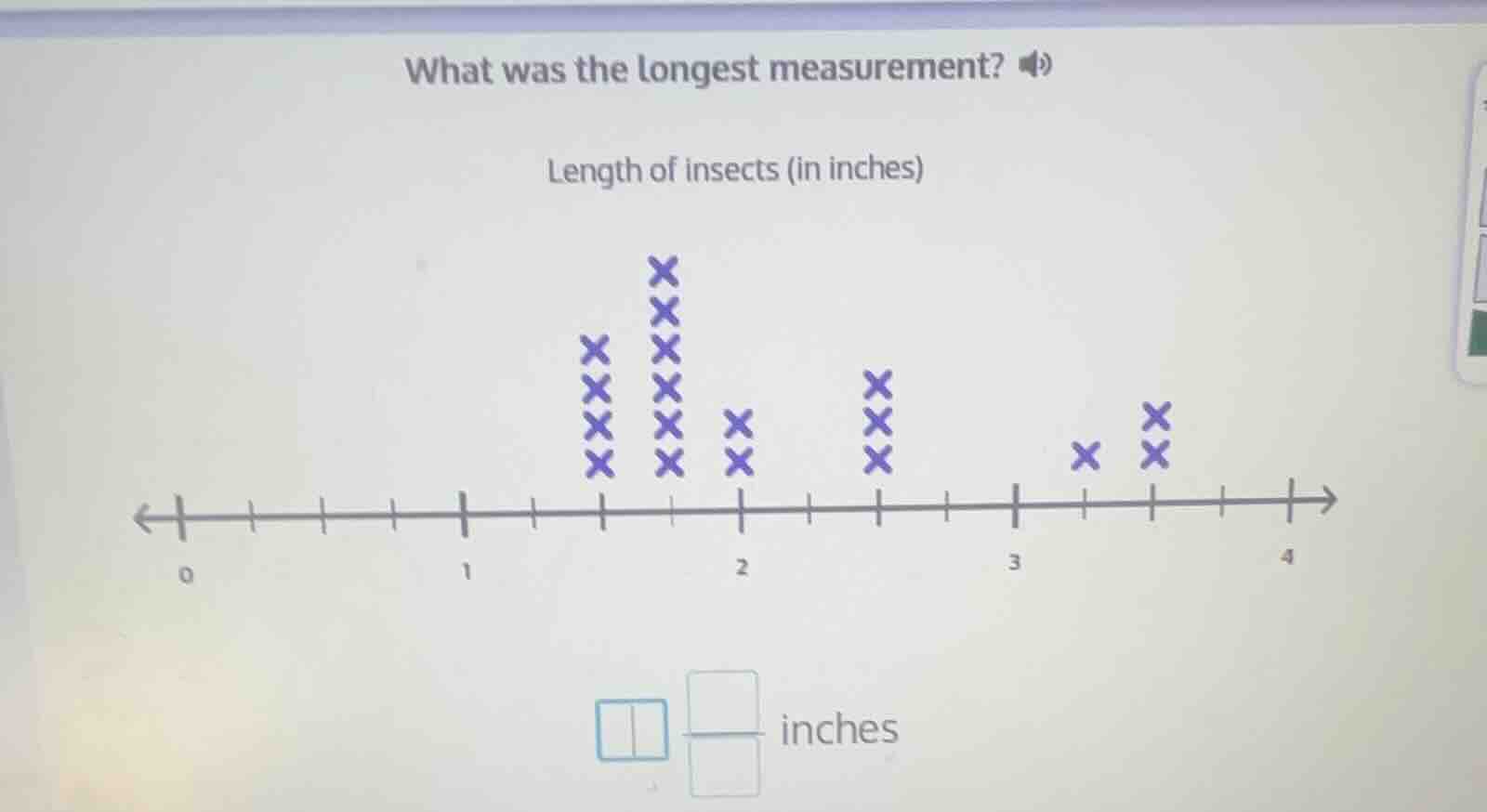 what was the longest measurement? length of insects (in inches) a line …