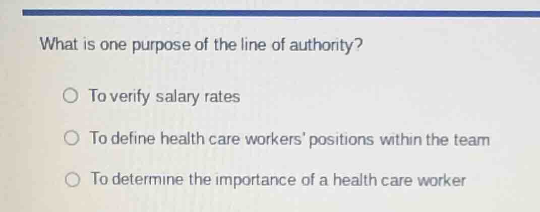 what is one purpose of the line of authority? ○ to verify salary rates …