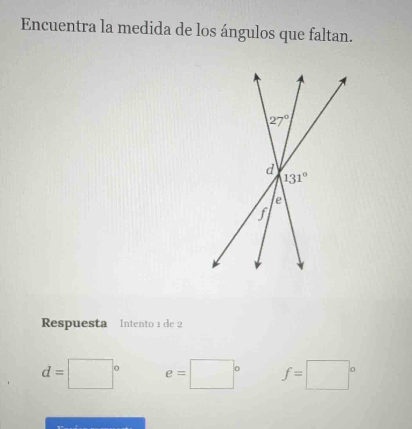 encuentra la medida de los ángulos que faltan. respuesta intento 1 de 2…