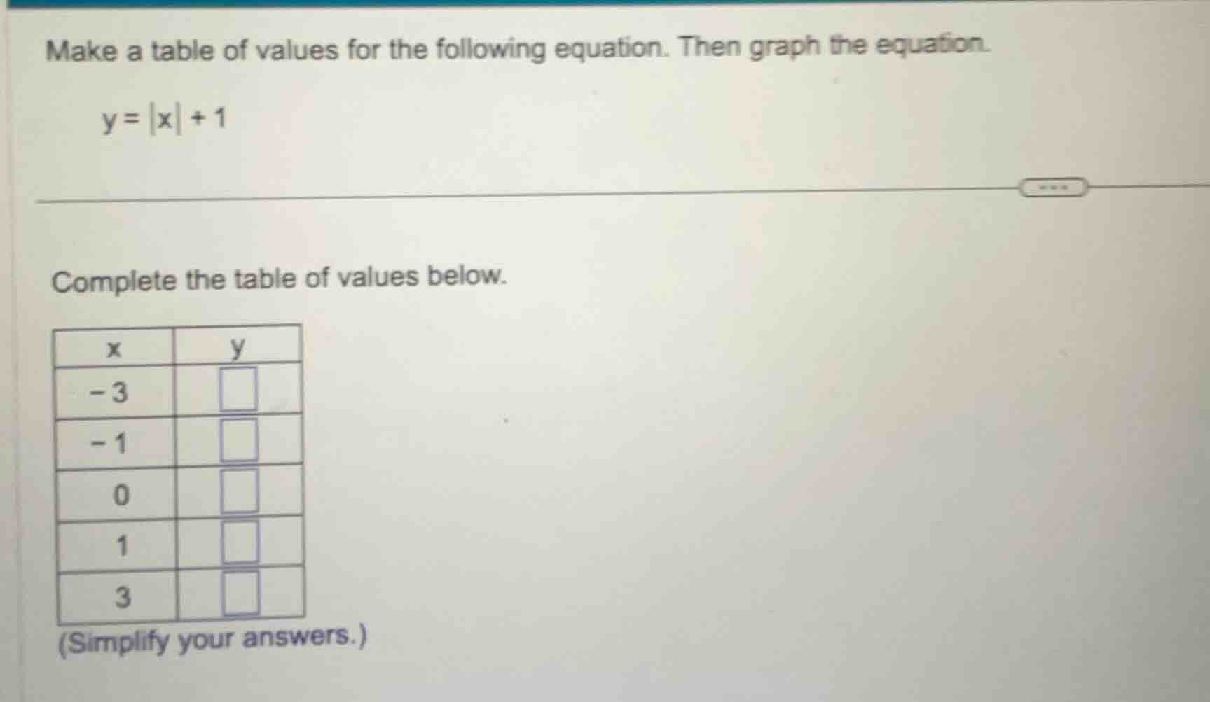 make a table of values for the following equation. then graph the equat…
