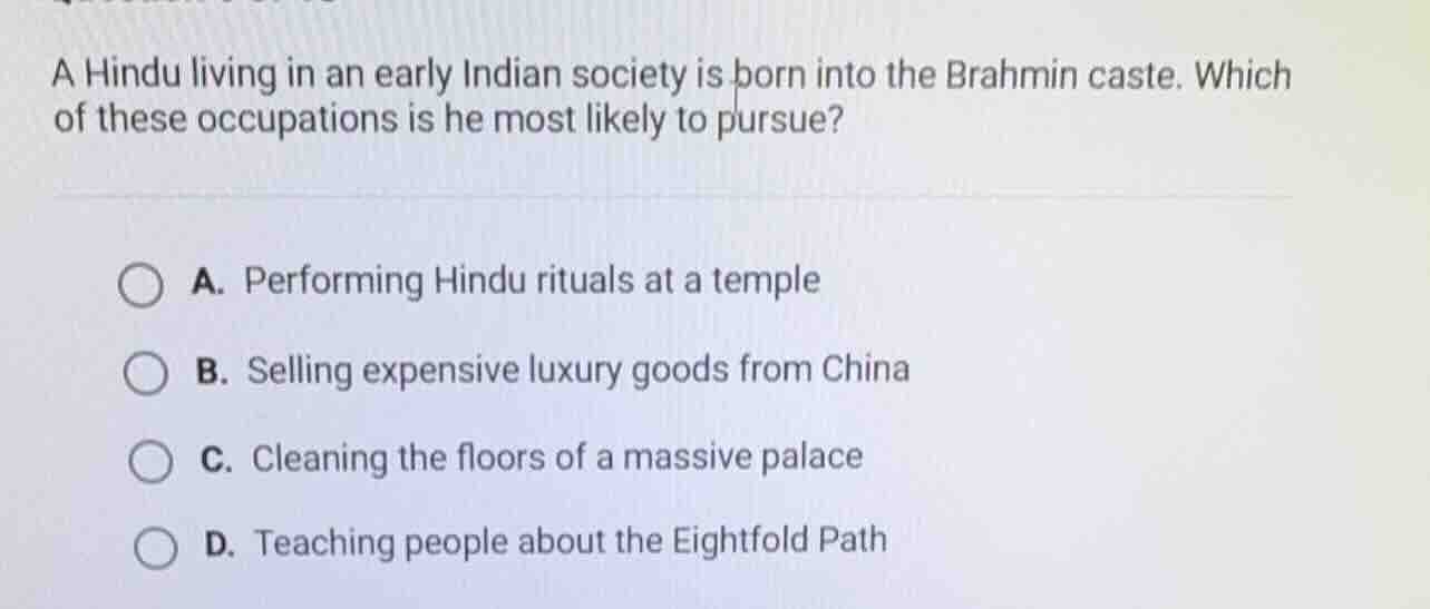 a hindu living in an early indian society is born into the brahmin cast…
