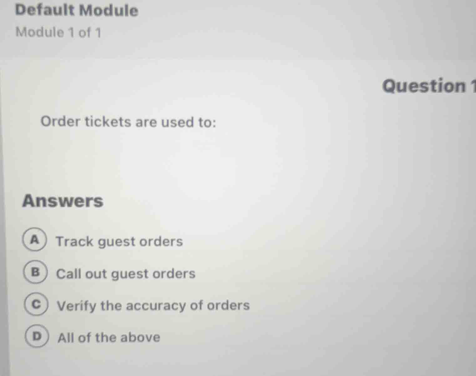 default module module 1 of 1 question 1 order tickets are used to: answ…