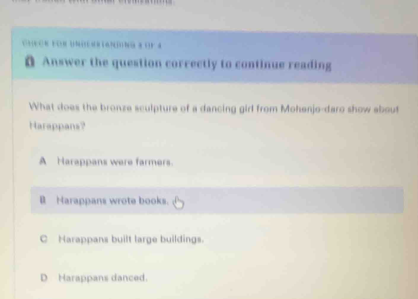 check for understanding & try a answer the question correctly to contin…