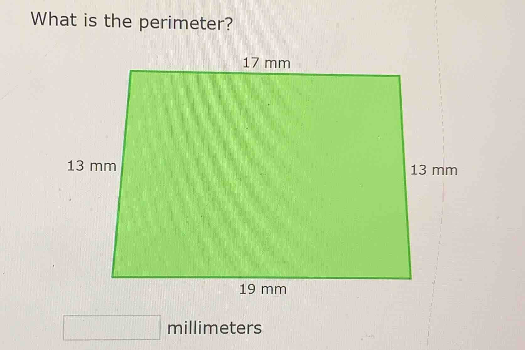 what is the perimeter? 17 mm 13 mm 13 mm 19 mm millimeters