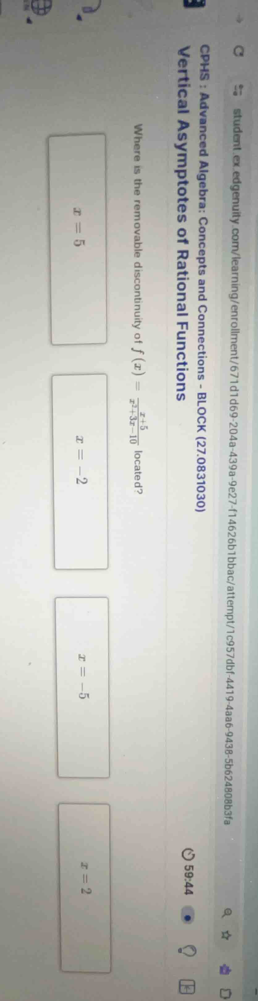 vertical asymptotes of rational functions where is the removable discon…