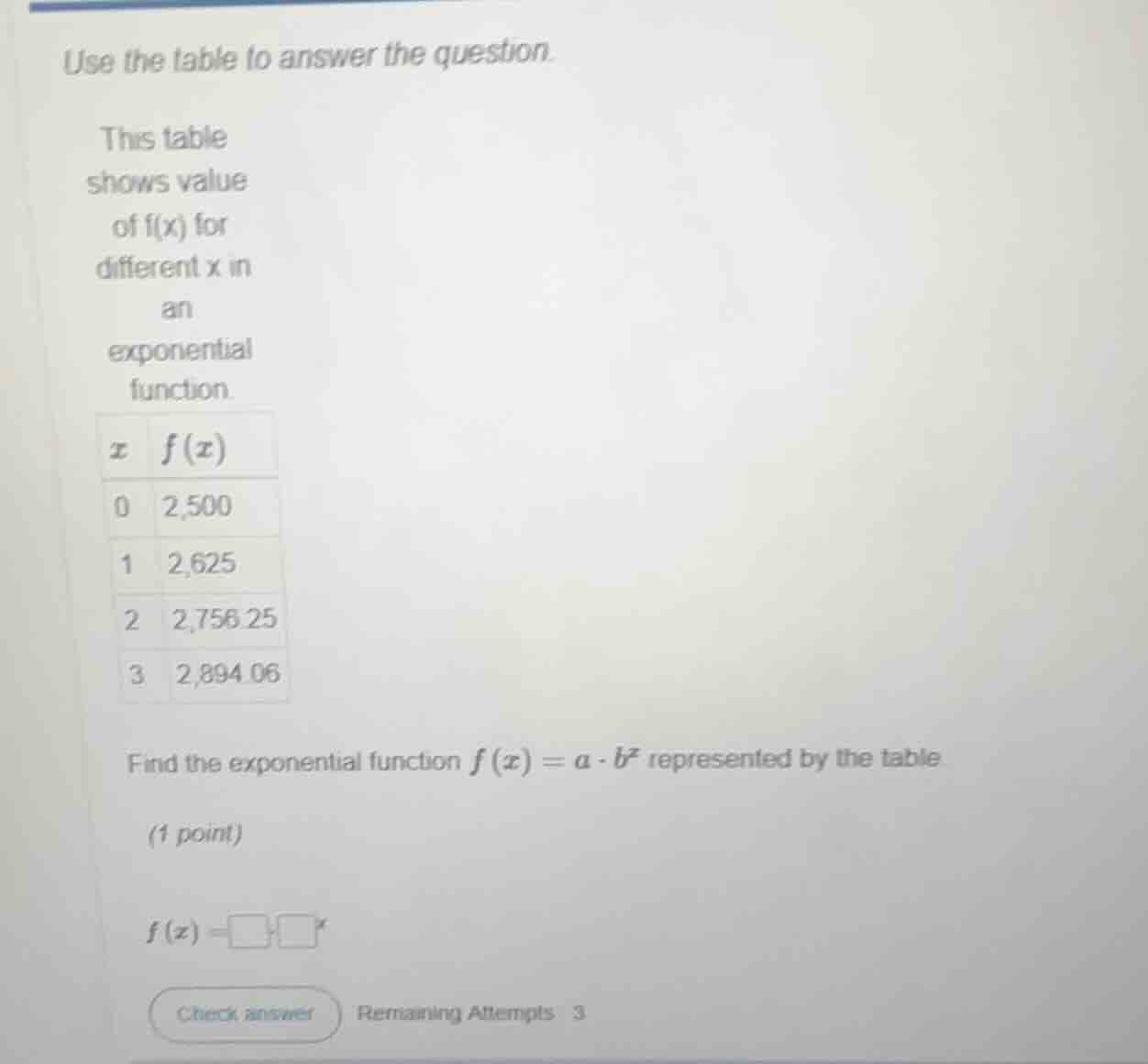 use the table to answer the question. this table shows value of f(x) fo…