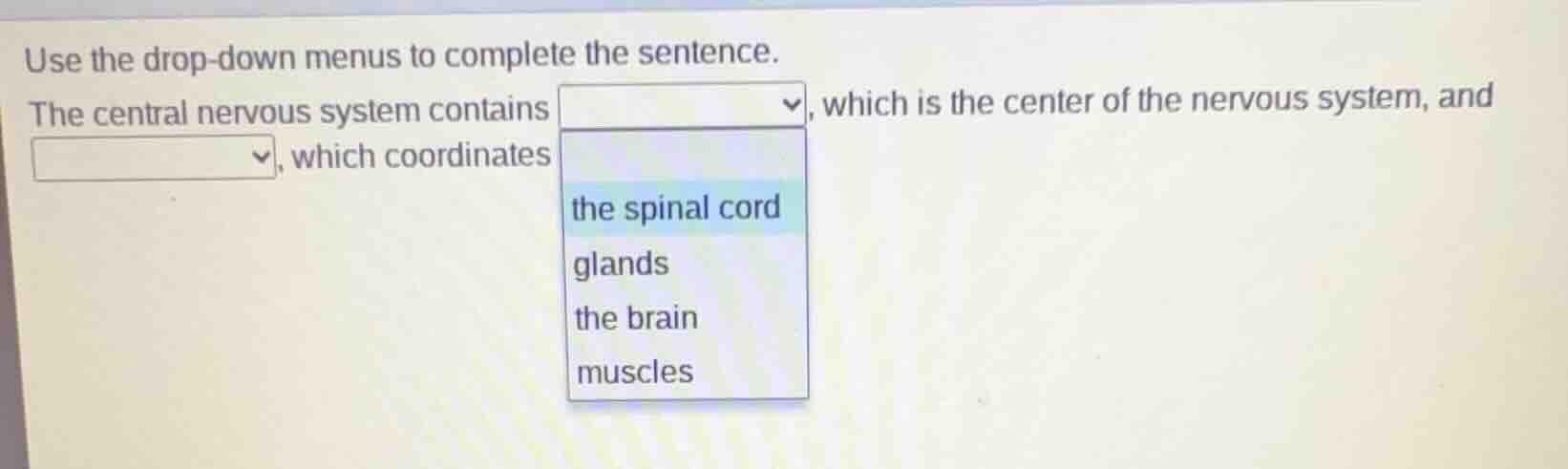 use the drop-down menus to complete the sentence. the central nervous s…