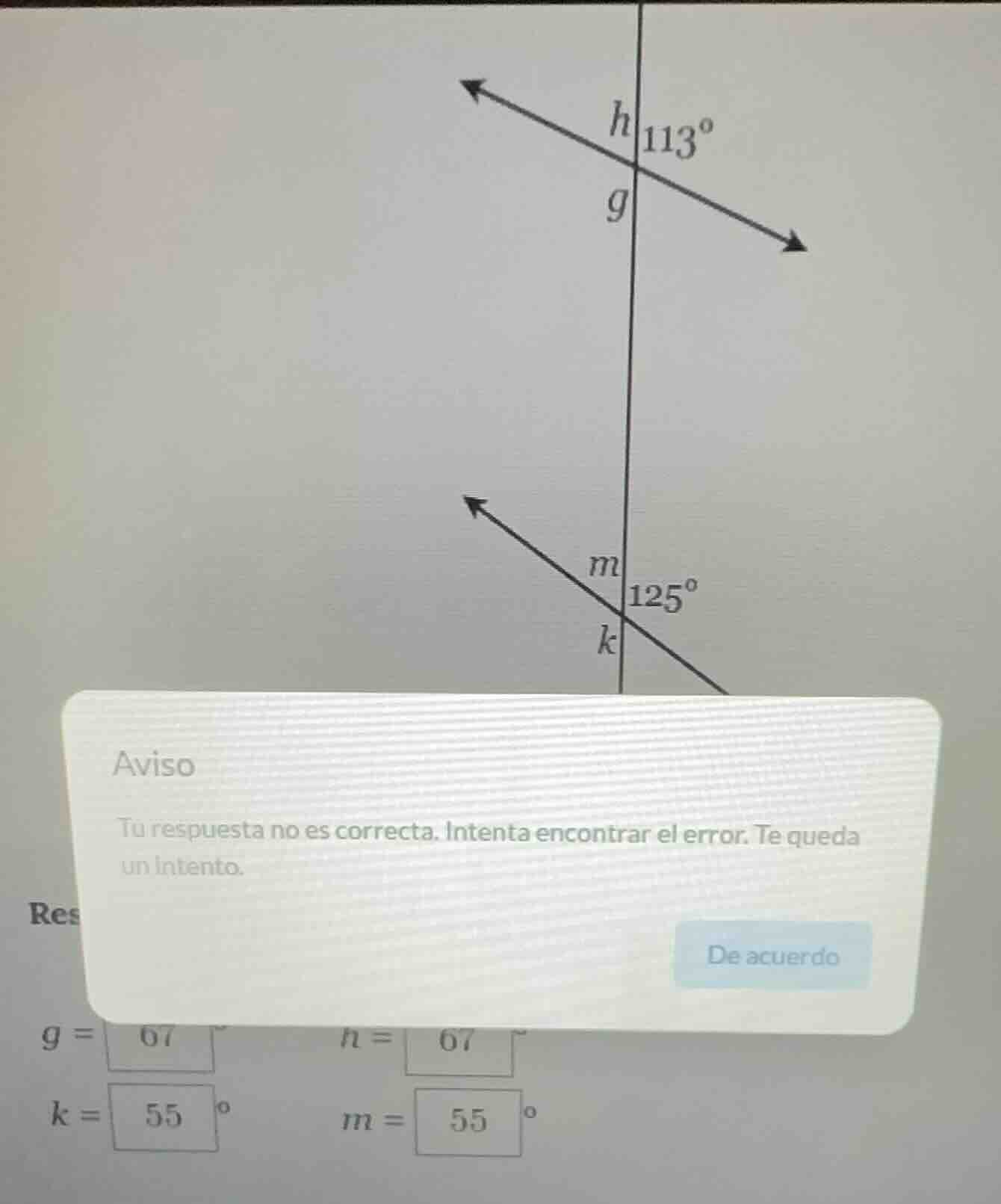 aviso tu respuesta no es correcta. intenta encontrar el error. te queda…