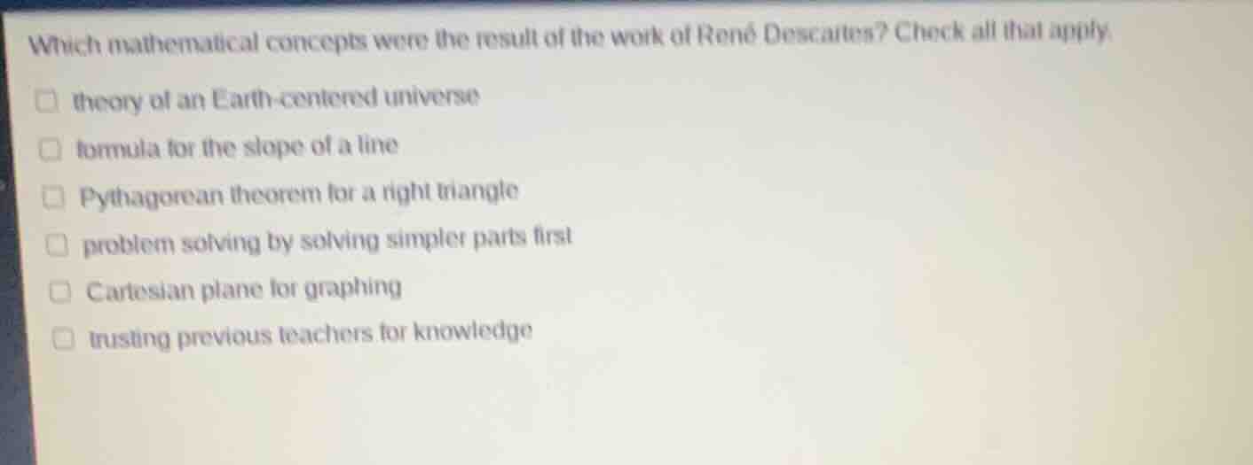 which mathematical concepts were the result of the work of rené descart…