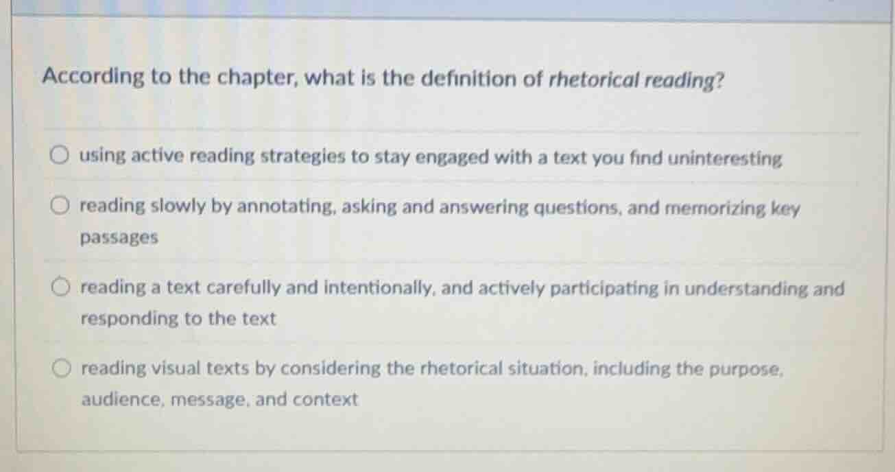 according to the chapter, what is the definition of rhetorical reading?…