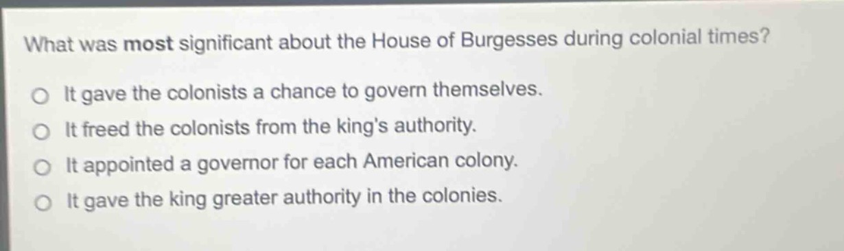 what was most significant about the house of burgesses during colonial …