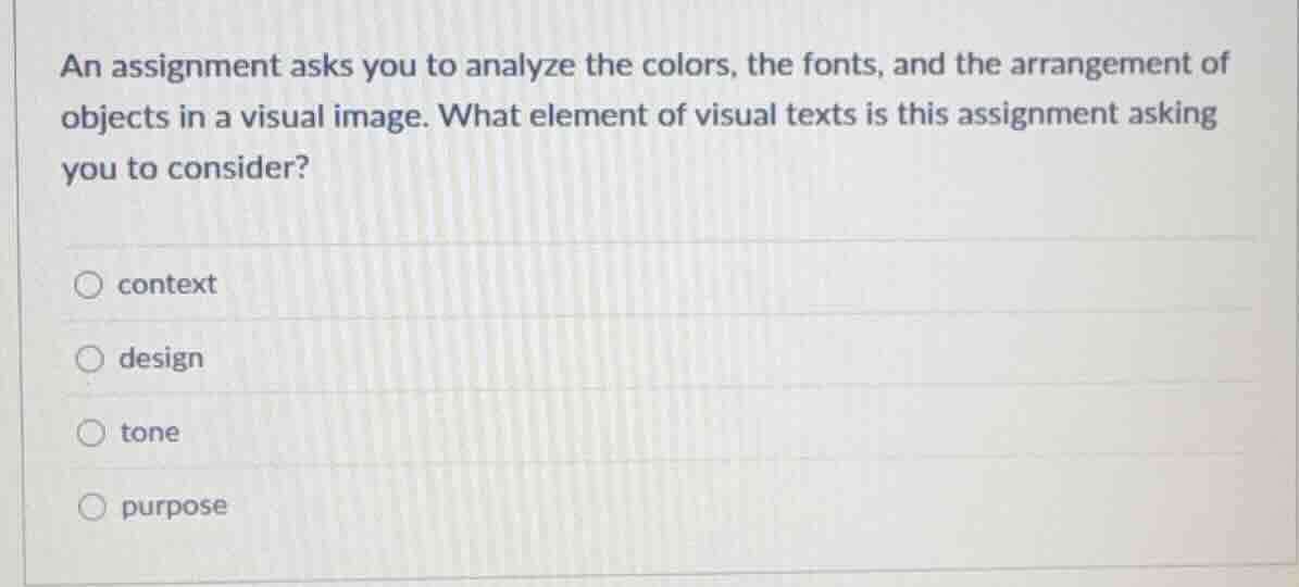 an assignment asks you to analyze the colors, the fonts, and the arrang…