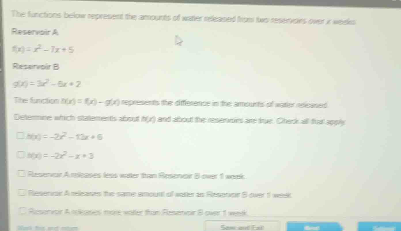 the functions below represent the amounts of water released from two re…