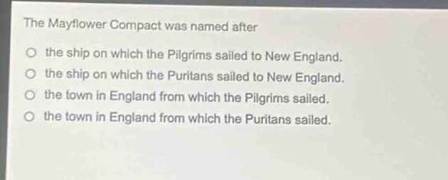 the mayflower compact was named after the ship on which the pilgrims sa…