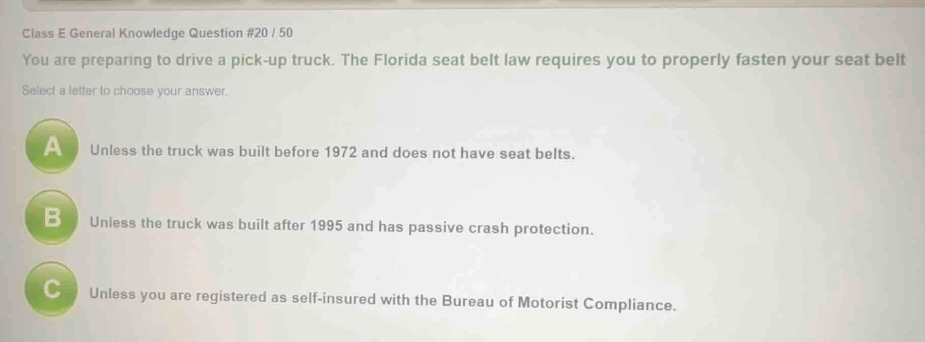 class e general knowledge question #20 / 50 you are preparing to drive …