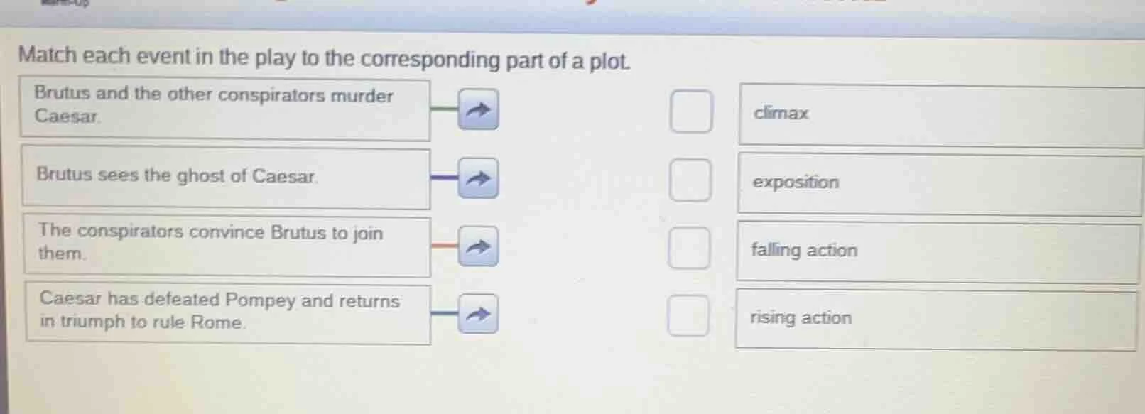 match each event in the play to the corresponding part of a plot. brutu…