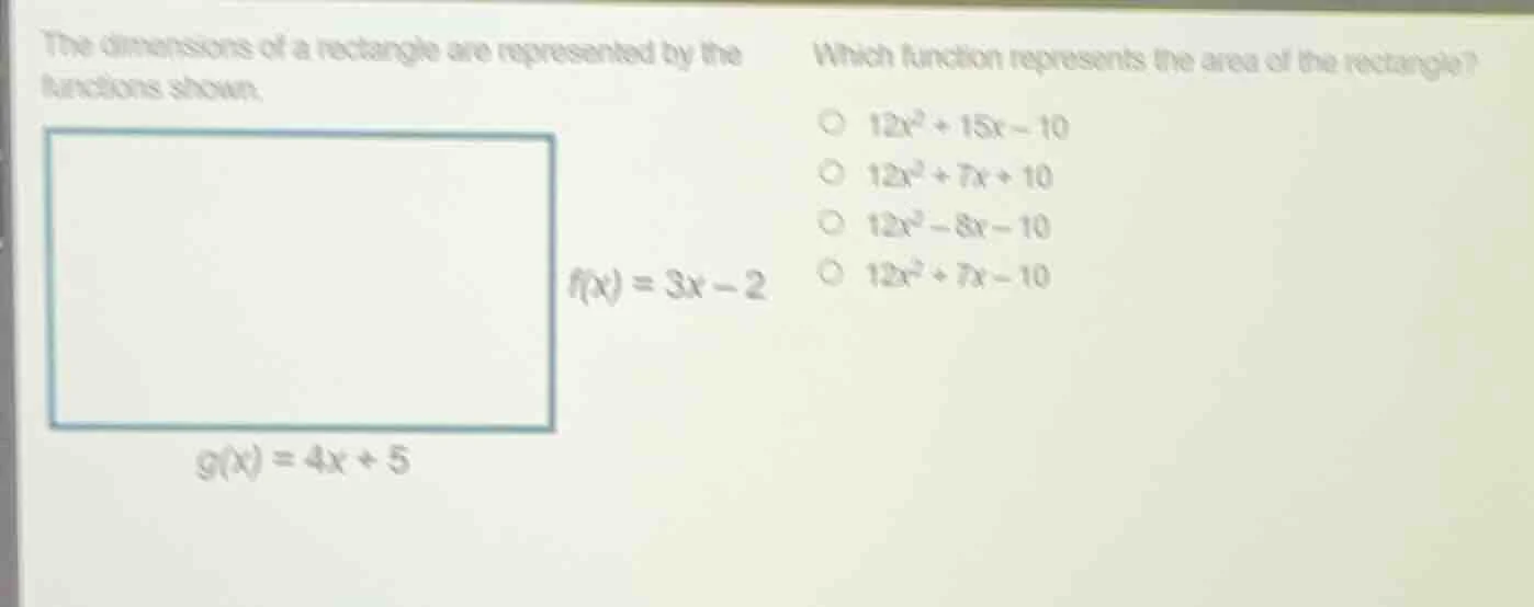 the dimensions of a rectangle are represented by the functions shown. r…