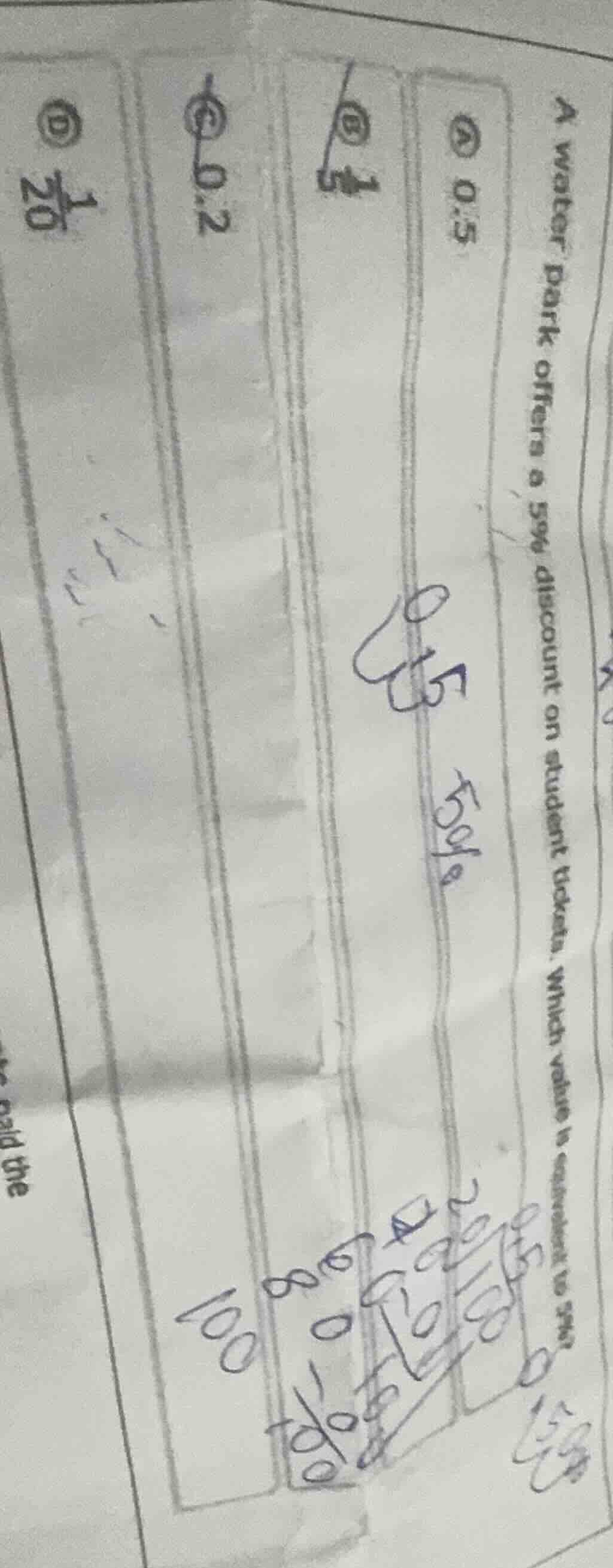 a water park offers a 5% discount on student tickets. which value is eq…