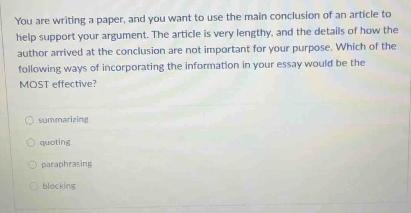 you are writing a paper, and you want to use the main conclusion of an …