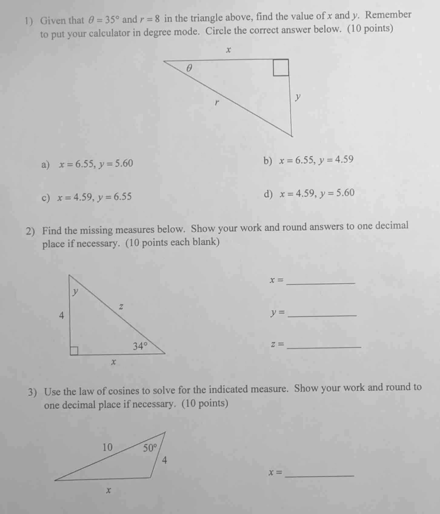 1) given that $\\theta = 35^\\circ$ and $r = 8$ in the triangle above, …