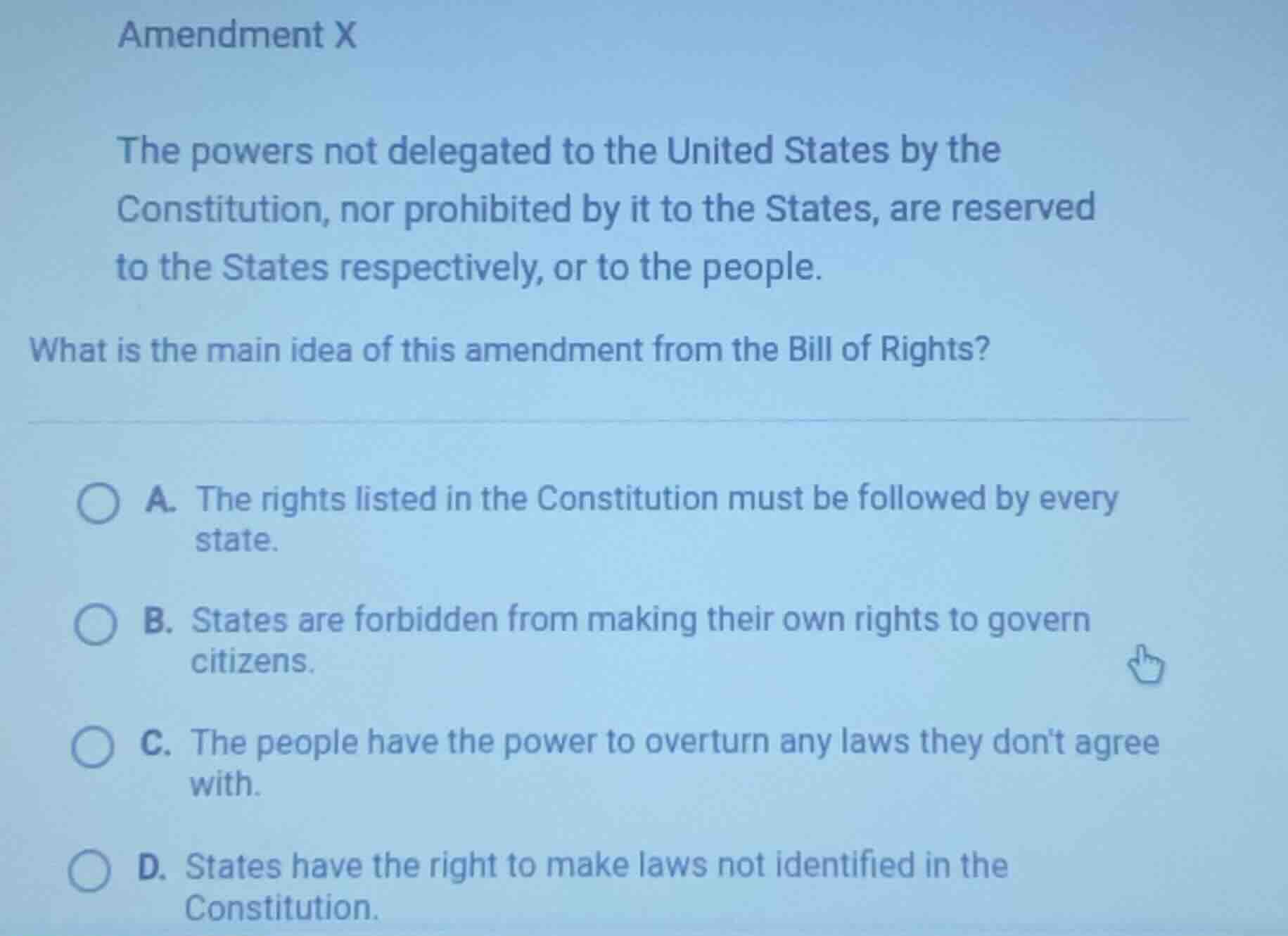 amendment x the powers not delegated to the united states by the consti…