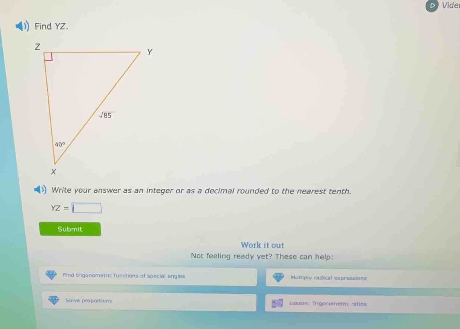 find yz. write your answer as an integer or as a decimal rounded to the…