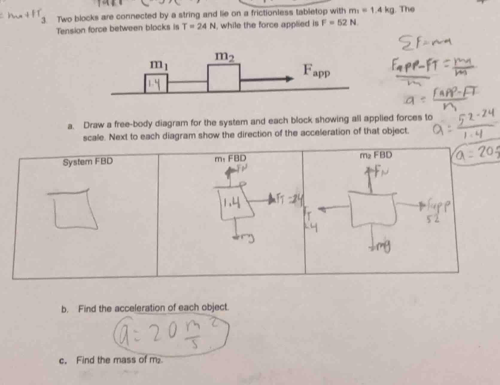3. two blocks are connected by a string and lie on a frictionless table…