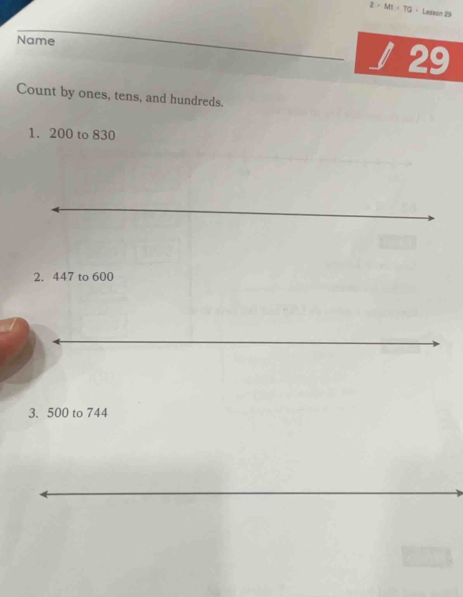 name count by ones, tens, and hundreds. 1. 200 to 830 2. 447 to 600 3. …
